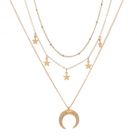 European and american fashion simple star and moon diamond pendant necklace, multi-layer clavicle chain necklace, amazon explosion