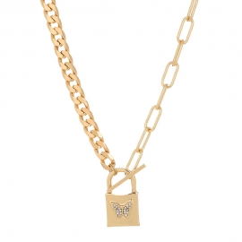 European and american cross-border new products fashion trend lock-shaped diamond-studded butterfly lattice chain nk chain stitching design single-layer necklace