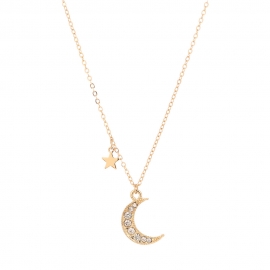 Japanese and korean ins diamond simple wild necklace star moon necklace niche light luxury design temperament clavicle chain