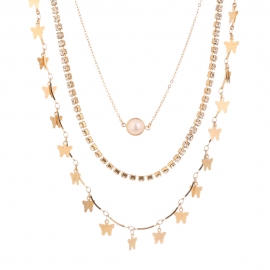 Best selling in european and american foreign trade. personalized rhinestone claw chain multi-layer golden multi-butterfly tassel pendant necklace clavicle chain