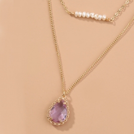 European and american ethnic jewelry popular fashion retro temperament multi-layered natural agate stone necklace with gold branches and flowers