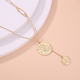 Simple and versatile stitching chain neck chain clavicle chain ancient roman characters retro relief portrait personalized design necklace