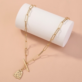 Simple ins style retro portrait tag necklace women trendy fashion wild temperament lattice chain t buckle clavicle chain