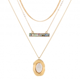 European and american hot-selling oval pure white flat pearl pendant color abalone shell stacking multi-layer flat snake chain clavicle chain