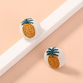 European and american fashion autumn and winter simple and versatile button earrings, cloth art cactus pineapple fresh and cute earrings
