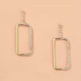 European and american amazon cross-border jewelry personality super flashing diamond stitching golden rectangular wild geometric earrings