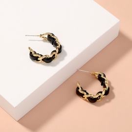 European and american new fashion jewelry creative design hollow chain metal black leather c-shaped earrings earrings