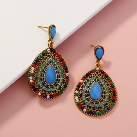 European and american foreign trade retro exaggerated jewelry bohemia style rice beads full of diamond water drop pendant earrings earrings women