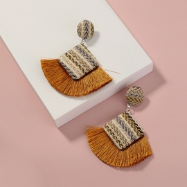 European and american cross-border hot-selling earrings, autumn and winter bohemian fringed fabric geometric earrings, fashionable exaggerated earring