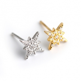 Diamond zircon octagonal star s925 sterling silver earrings earrings female