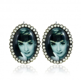 Exotic audrey hepburn head color-preserving gold with diamond earrings female models non-allergic alloy jewelry