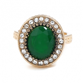 European and american fan gu gold diamond oval crystal ring womens fashion trend retro bohemian ring