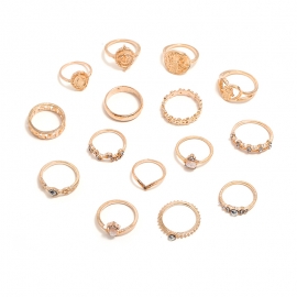 European and american cross-border new joint ring hot-selling retro exaggerated geometric serpentine combination 15 piece set ring