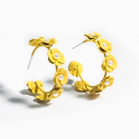 French romantic yellow flower earrings exquisite ins girl heart pearl earrings sweet and fresh earrings