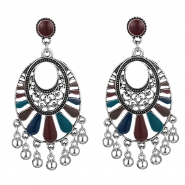 Hot selling fashionable bohemia oval hollow dripping oil exaggerated earrings