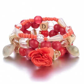 Bohemian sweet shell bracelet female candy color glass beaded bracelet contrast color flower jewelry