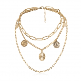 European and american cross-border jewelry exaggerated personality geometric letter necklace retro multi-layer coin tassel chain necklace female