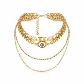 European and american cross-border jewelry, personality, blue eyes, exaggerated necklace, women, simple skeleton painting, oil pendant, multilayer necklace