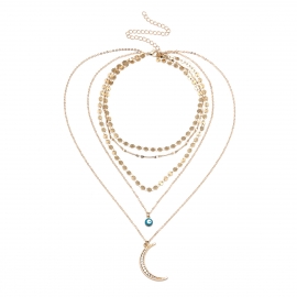 European and american cross-border jewelry retro exaggerated multi-element sequins necklace diamond-studded moon eye pendant clavicle necklace