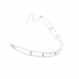 European and american cross-border jewelry, simple and fashionable, diamond and alloy handmade beaded pearl necklace, womens