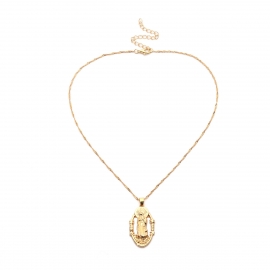 European and american cross-border jewelry, retro geometric embossed necklace, sweater chain, female, simple hollowed out madonna creative necklace