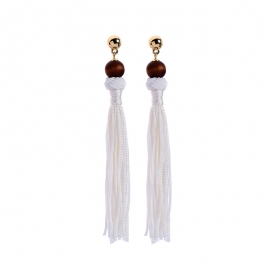Long wooden bead tassel earrings earrings female european and american style super fairy cold wind show face thin earrings