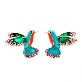 Oil drop earrings female european and american personality enamel glaze jewelry wholesale ladies colorful diamond-studded bird temperament earrings on behalf of