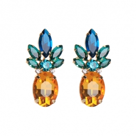 Korean version of 925 silver needle earrings geometric gemstone diamond drop-shaped earrings creative net red pineapple earrings