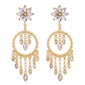 Crystal flower tassel earrings female temperament wild fashion trendy long earrings