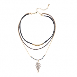 European and american womens multi-layer diamond leaf pendant necklace choker temperament fashion clavicle chain tide