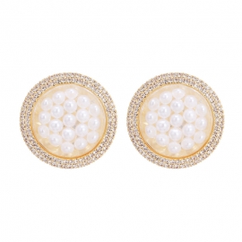 New fashion earrings ol style queen fan pearl inlaid rhinestone spherical earrings 925 silver needle retro earrings