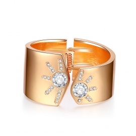 European and american cross-border fashion wide-sided asymmetrical bracelet glossy exaggerated gold diamond alloy gold-plated open bracelet