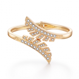 European and american fashion jewelry, new personality bracelet, minimalist, wild feather, diamond, symmetry, ladies gold-plated bracelet, explosion