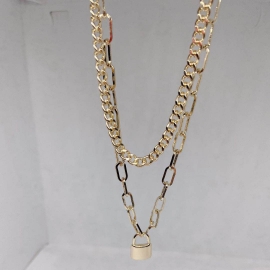 European and american cross-border hot-selling jewelry fashion retro style lock pendant chain necklace set 2
