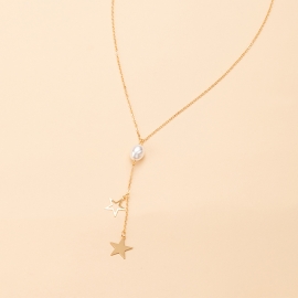 Cross-border hot-selling jewelry in japan and south korea fashion all-match hollow five-pointed star imitation pearl pendant necklace