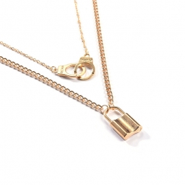 European and american cross-border jewelry ladies handcuffs lock pendant double necklace