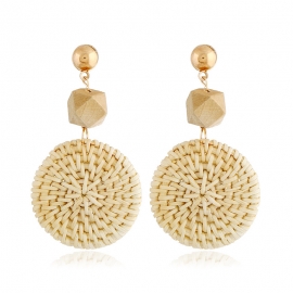 European and american style exaggerated handmade retro rattan geometric earrings ethnic style summer beach earrings women
