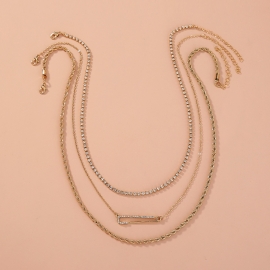 European and american cross-border jewelry, diamond-encrusted safety pin, rhinestone catch chain, fashionable women can be matched with diy trend multi-layer necklace