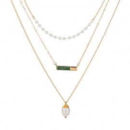 European and american hot-selling fashion new freshwater pearl necklace pearl multi-layer natural green stone pendant clavicle chain jewelry