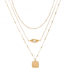 Factory direct wholesale ladies multi-layer necklace natural pearl necklace clavicle chain square tag jewelry