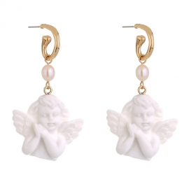European and american foreign trade hot sale exaggerated cute pure white little angel statue earrings c-shaped ear hook cupid earrings