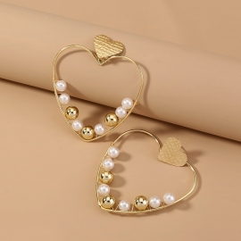 European and american foreign trade new style hot-selling earrings creative fashion retro exaggerated peach heart love earrings pearl metal earrings