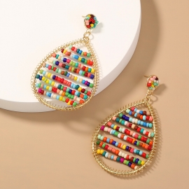 Cross-border hot sales in europe and america bohemian multi-color beads drop-shaped pendant earrings fashion exaggerated personality earrings