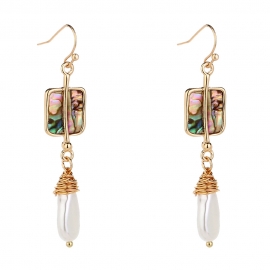 European and american cross-border hot sale retro temperament ladies tassel earrings natural abalone shell geometric earrings factory direct sales