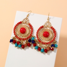 European and american fashion personality earrings retro style earrings bohemian exaggerated disc tassel rice bead earrings