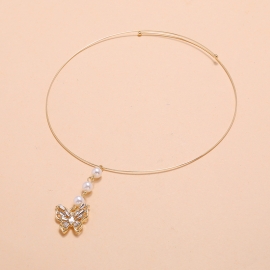 Fashion new baroque pearl collar simple retro sexy temperament elegant butterfly clavicle chain
