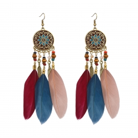 European and american new earrings, cross-border retro palace style feather earrings, amazon ethnic style long tassel earrings