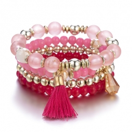 New bohemian bracelet ruili fashion sweet lady elastic multilayer bracelet handmade tassel beaded bracelet