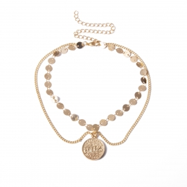 European and american cross-border jewelry simple geometric sequin portrait jewelry women retro embossed multilayer u-shaped chain arm chain