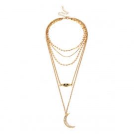 European and american cross-border jewelry, personalized retro exaggerated multi-layered necklace, creative multi-element pendant alloy diamond necklace